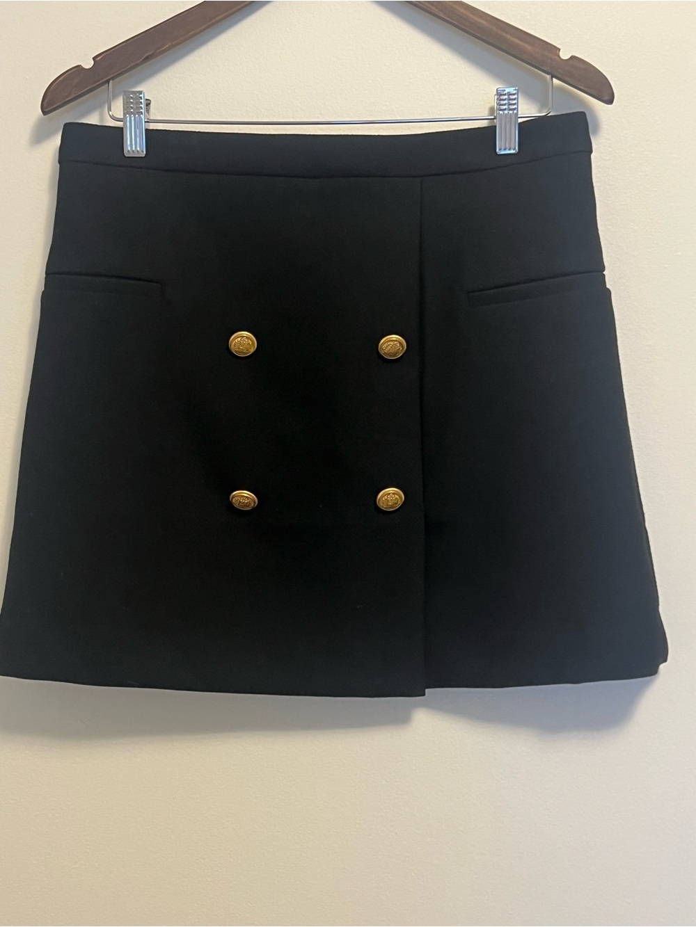 H&M Black Mini Skirt with Gold Button Accents | Workwear